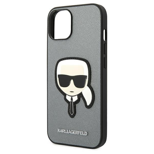 Karl Lagerfeld Saffiano Karl&#39;s Head Patch case for iPhone 14 Plus - silver