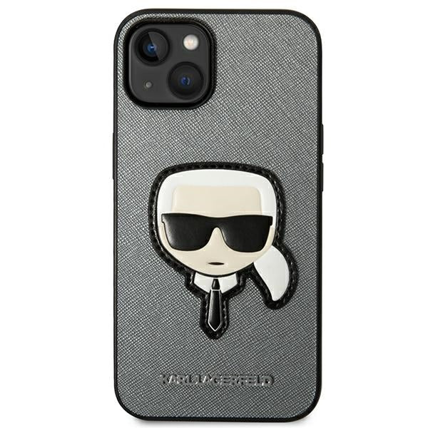 Karl Lagerfeld Saffiano Karl&#39;s Head Patch case for iPhone 14 Plus - silver
