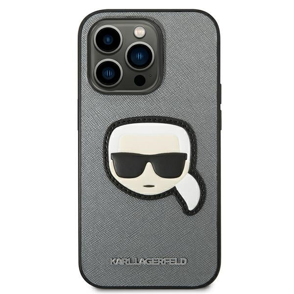 Karl Lagerfeld Saffiano Karl&#39;s Head Patch case for iPhone 14 Pro Max - silver