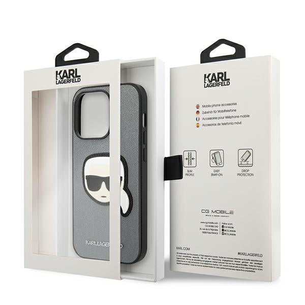 Karl Lagerfeld Saffiano Karl's Head Patch case for iPhone 14 Pro Max - silver