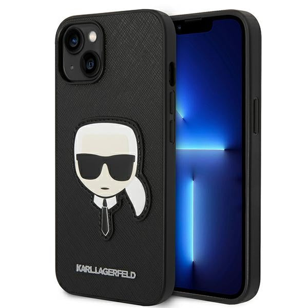 Karl Lagerfeld Saffiano Karl&#39;s Head Patch Case for iPhone 14 Plus - Black