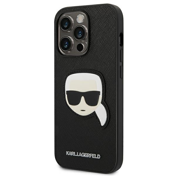 Karl Lagerfeld Saffiano Karl&#39;s Head Patch Case for iPhone 14 Pro - Black