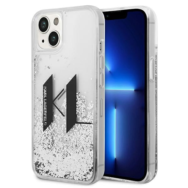 Karl Lagerfeld Liquid Glitter Big KL case for iPhone 14 - silver