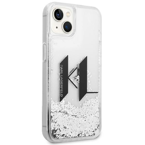 Karl Lagerfeld Liquid Glitter Big KL case for iPhone 14 - silver