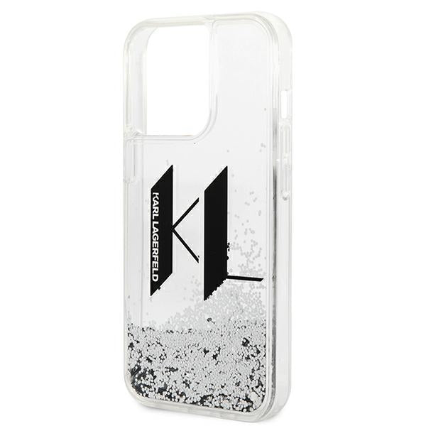 Karl Lagerfeld Liquid Glitter Big KL case for iPhone 14 Pro - silver