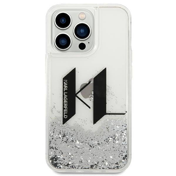 Karl Lagerfeld Liquid Glitter Big KL case for iPhone 14 Pro - silver