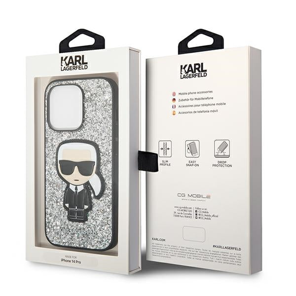 Karl Lagerfeld KLHCP14LGFKPG iPhone 14 Pro 6.1 "hardcase silver / silver Glitter Flakes Ikonik