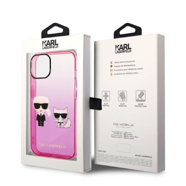 Karl Lagerfeld Gradient Ikonik Karl&amp;Choupette Case for iPhone 14 Plus - Pink