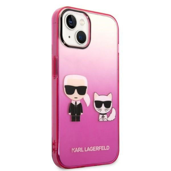 Karl Lagerfeld Gradient Ikonik Karl&amp;Choupette Case for iPhone 14 Plus - Pink