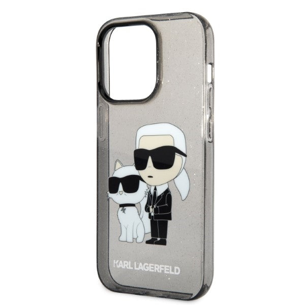 Karl Lagerfeld Glitter Karl&amp;Choupette case for iPhone 14 Pro Max - black