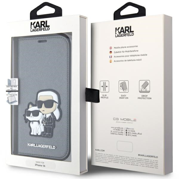 Karl Lagerfeld KLBKP14SSANKCPG iPhone 14 6.1" bookcase silver/silver Saffiano Karl &amp; Choupette