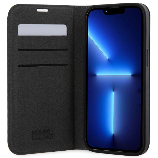 Karl Lagerfeld KLBKP14SSANKCPG iPhone 14 6.1" bookcase silver/silver Saffiano Karl &amp; Choupette