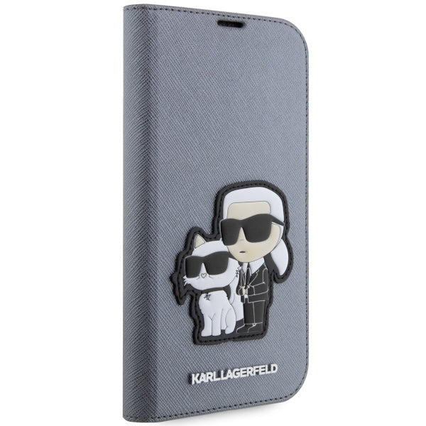 Karl Lagerfeld KLBKP14XSANKCPG iPhone 14 Pro Max 6.7" bookcase silver/silver Saffiano Karl &amp; Choupette