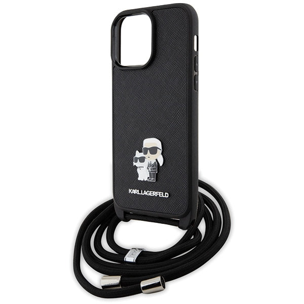 Karl Lagerfeld KLHCP14XSAKCPSK case for iPhone 14 Pro Max 6.7" hardcase - black Crossbody Saffiano Metal Pin Karl&Choupette