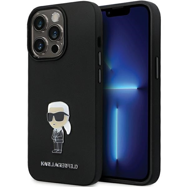 Karl Lagerfeld KLHCP14LSMHKNPK case for iPhone 14 Pro - black Silicone Ikonik Metal Pin