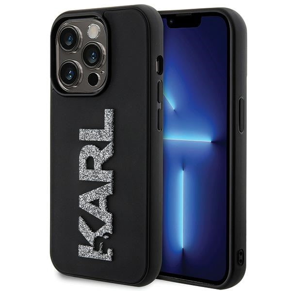 Karl Lagerfeld 3D Rubber Glitter Logo iPhone 15 Pro Case - Black