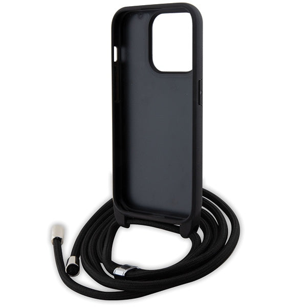 Karl Lagerfeld Crossbody Saffiano Monogram Metal Pin Karl &amp; Choupette Case for iPhone 15 Pro - Black