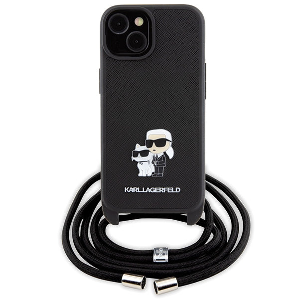 Karl Lagerfeld Crossbody Saffiano Metal Pin Karl & Choupette case for iPhone 15 - black