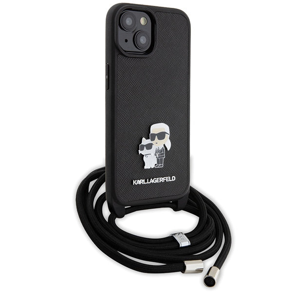 Karl Lagerfeld Crossbody Saffiano Metal Pin Karl & Choupette case for iPhone 15 - black