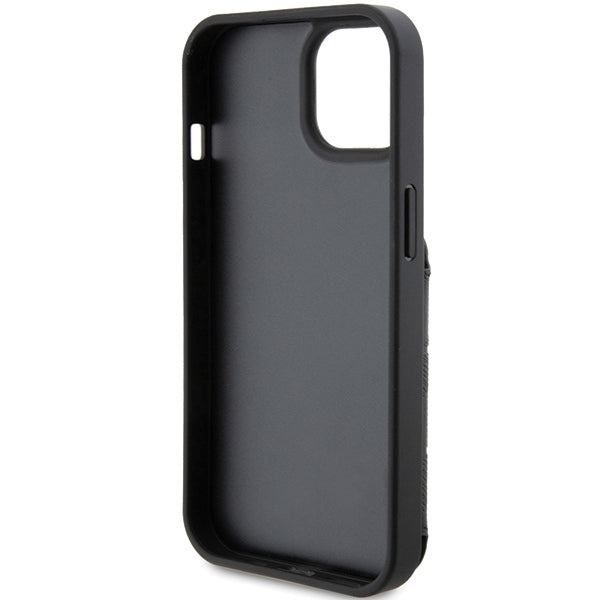 Karl Lagerfeld Saffiano Cardslots and Stand Monogram Ikonik Patch case for iPhone 15 - black