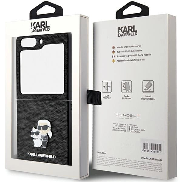 Karl Lagerfeld Saffiano Karl&amp;Choupette Pin case for Samsung Galaxy Z Flip 5 - black
