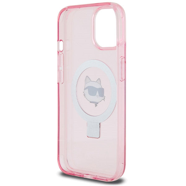 Karl Lagerfeld KLHMP15SHMRSCHP iPhone 15 6.1" pink/pink hardcase Ring Stand Choupette Head MagSafe
