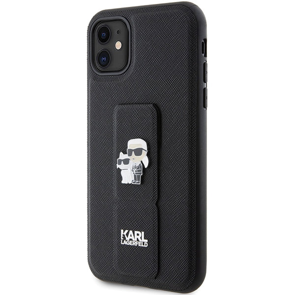 Karl Lagerfeld Gripstand Saffiano Karl&Choupette Pins case for iPhone 11 / Xr - black
