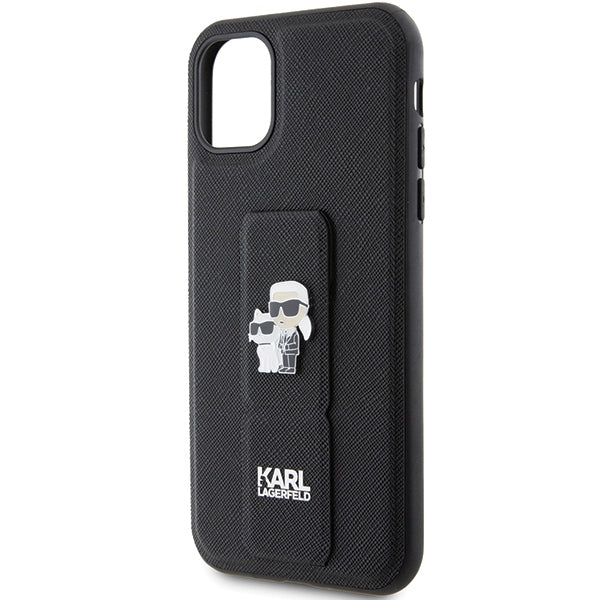 Karl Lagerfeld Gripstand Saffiano Karl&Choupette Pins case for iPhone 11 / Xr - black