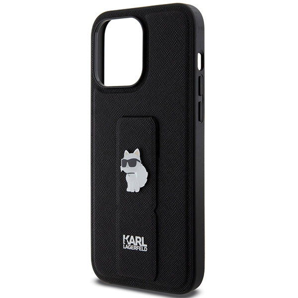 Karl Lagerfeld Gripstand Saffiano Choupette Pins case for iPhone 13 Pro Max - black
