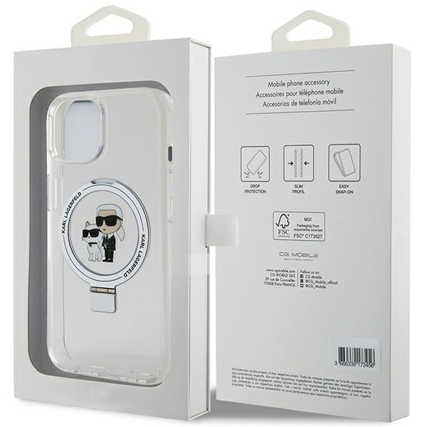 Karl Lagerfeld Ring Stand Karl&amp;Choupette MagSafe case for iPhone 14 / 15 / 13 - white