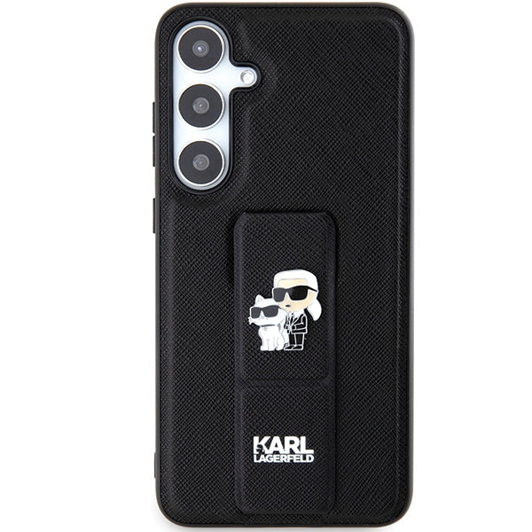 Karl Lagerfeld Gripstand Saffiano Karl&amp;Choupette Pins case for Samsung Galaxy S24+ - black
