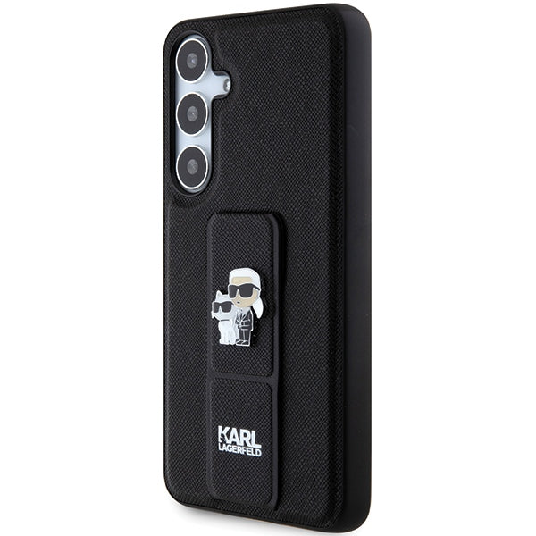 Karl Lagerfeld Gripstand Saffiano Karl&amp;Choupette Pins case for Samsung Galaxy S24+ - black