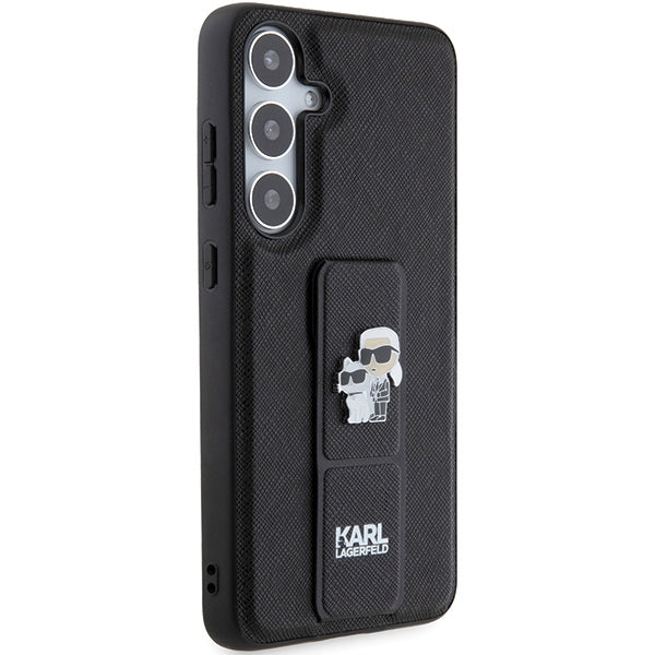 Karl Lagerfeld Gripstand Saffiano Karl&amp;Choupette Pins case for Samsung Galaxy S24+ - black