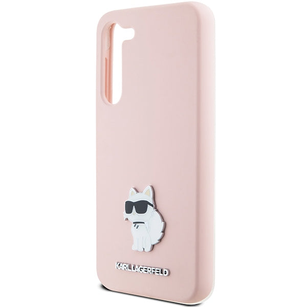 Karl Lagerfeld Silicone Choupette Metal Pin case for Samsung Galaxy S23+ - pink