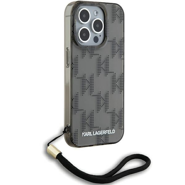 Karl Lagerfeld IML Mono KL Pattern &amp; Cord case for iPhone 15 Pro - black