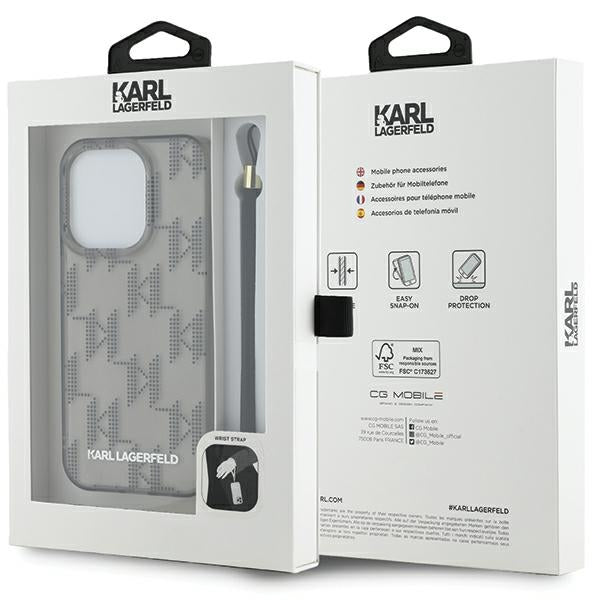 Karl Lagerfeld IML Mono KL Pattern &amp; Cord case for iPhone 15 Pro - black