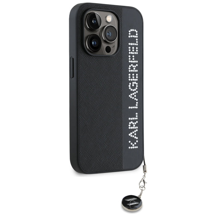 Karl Lagerfeld Saffiano Rhinestones &amp; Charm case for iPhone 15 Pro - black