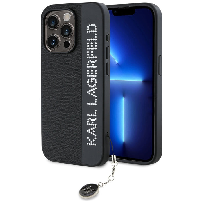 Karl Lagerfeld Saffiano Rhinestones &amp; Charm case for iPhone 15 Pro - black