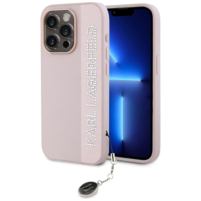 Karl Lagerfeld Saffiano Rhinestones &amp; Charm case for iPhone 15 Pro - pink