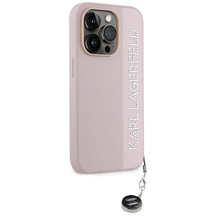Karl Lagerfeld Saffiano Rhinestones &amp; Charm case for iPhone 15 Pro - pink