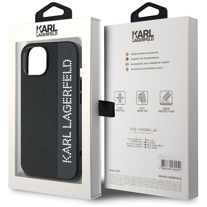 Karl Lagerfeld Saffiano Rhinestones &amp; Charm case for iPhone 15 / 14 / 13 - black