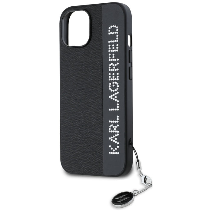 Karl Lagerfeld Saffiano Rhinestones &amp; Charm case for iPhone 15 / 14 / 13 - black