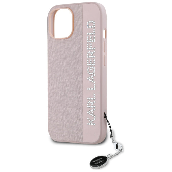 Karl Lagerfeld Saffiano Rhinestones &amp; Charm case for iPhone 15 / 14 / 13 - pink