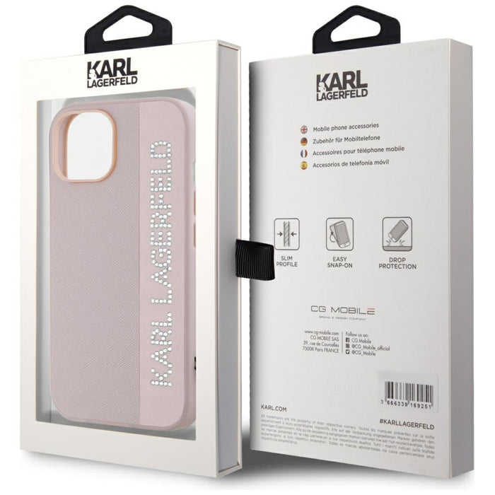 Karl Lagerfeld Saffiano Rhinestones &amp; Charm case for iPhone 15 / 14 / 13 - pink