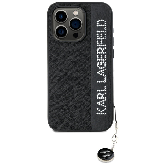 Karl Lagerfeld Saffiano Rhinestones &amp; Charm case for iPhone 15 Pro Max - black
