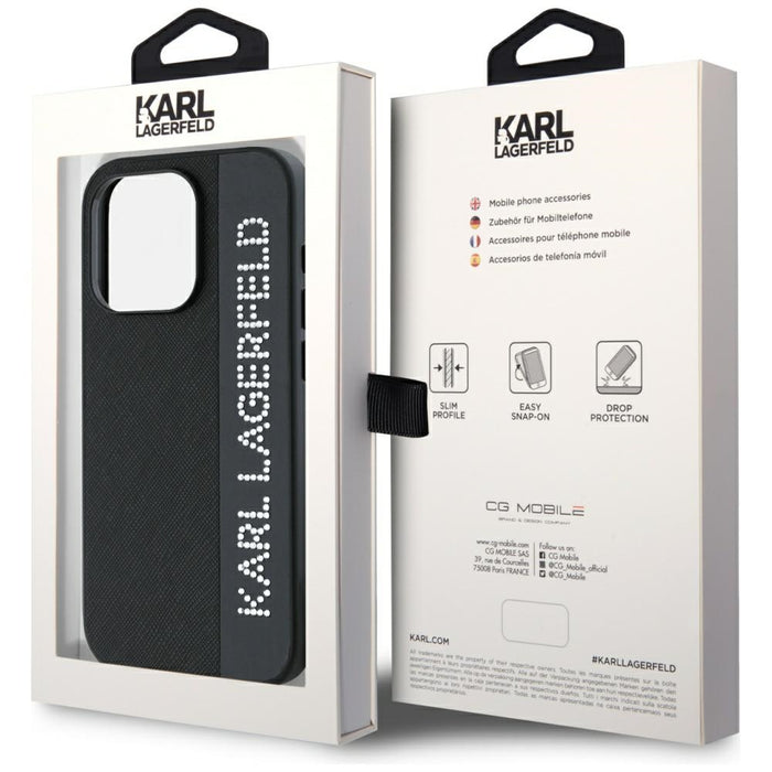 Karl Lagerfeld Saffiano Rhinestones &amp; Charm case for iPhone 15 Pro Max - black