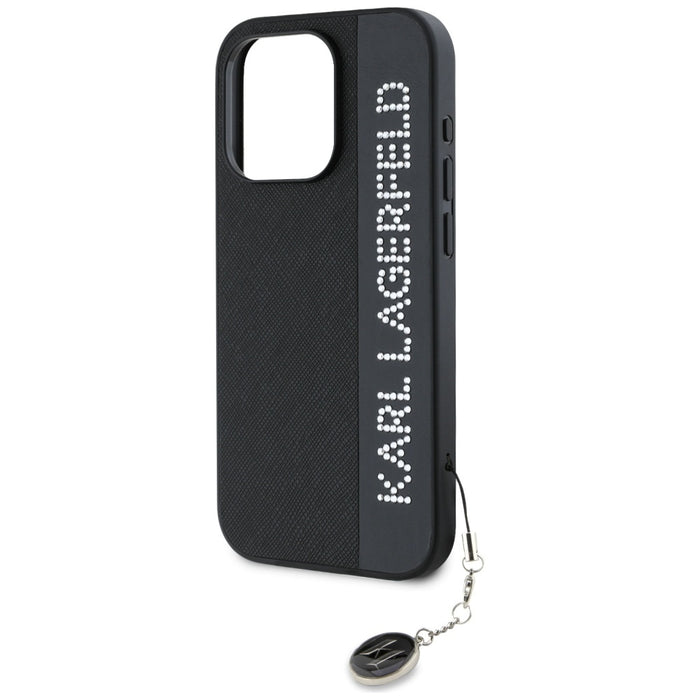 Karl Lagerfeld Saffiano Rhinestones &amp; Charm case for iPhone 15 Pro Max - black