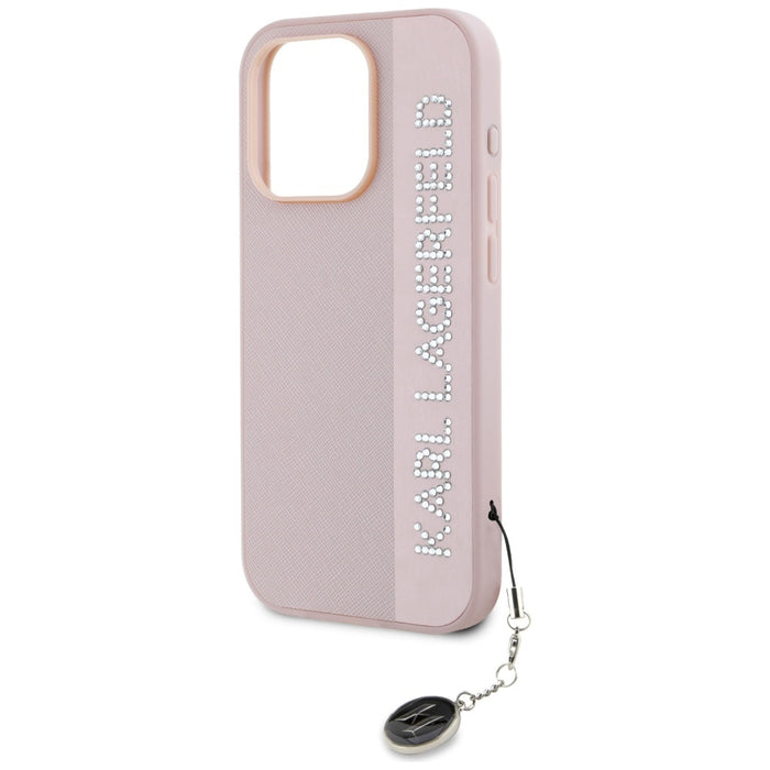 Karl Lagerfeld Saffiano Rhinestones &amp; Charm case for iPhone 15 Pro Max - pink