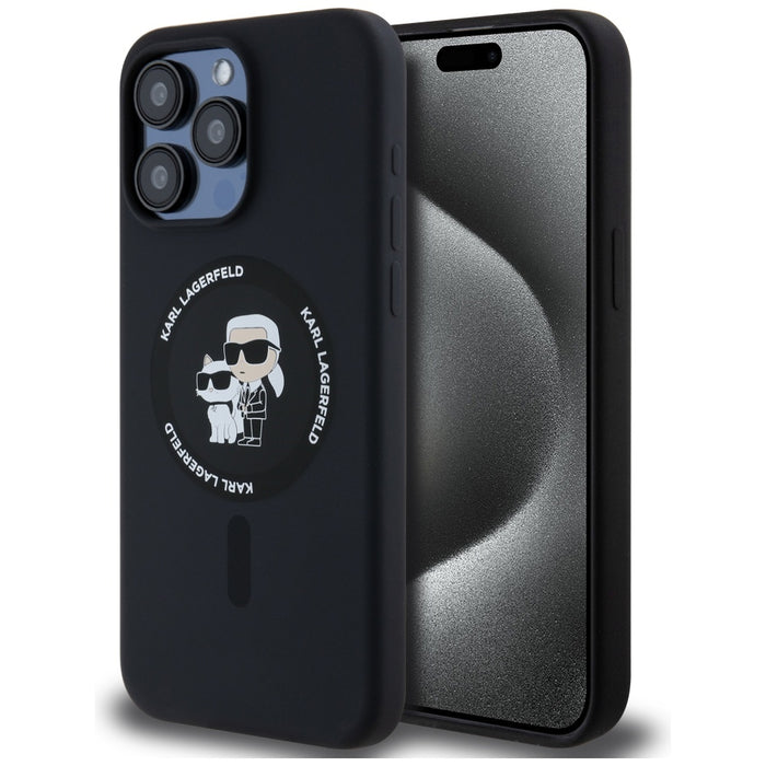 Karl Lagerfeld Silicone Karl&amp;Choupette Ring MagSafe case for iPhone 15 Pro Max - black