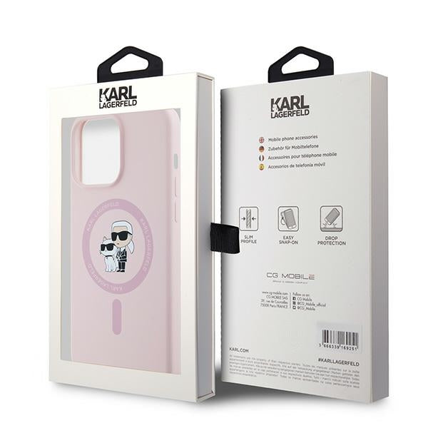 Karl Lagerfeld Silicone Karl&amp;Choupette Ring MagSafe case for iPhone 15 Pro Max - pink
